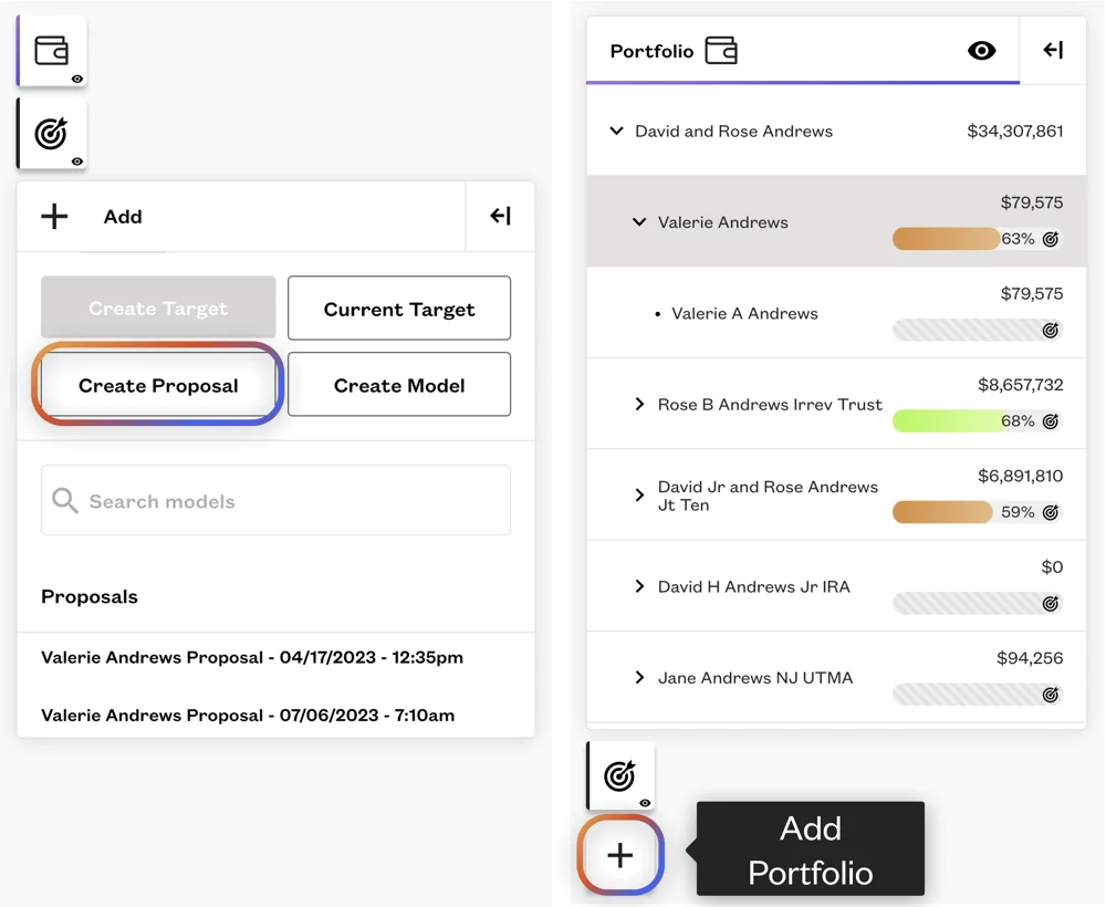 Fabric proposal creation interface showing personalized investment recommendations